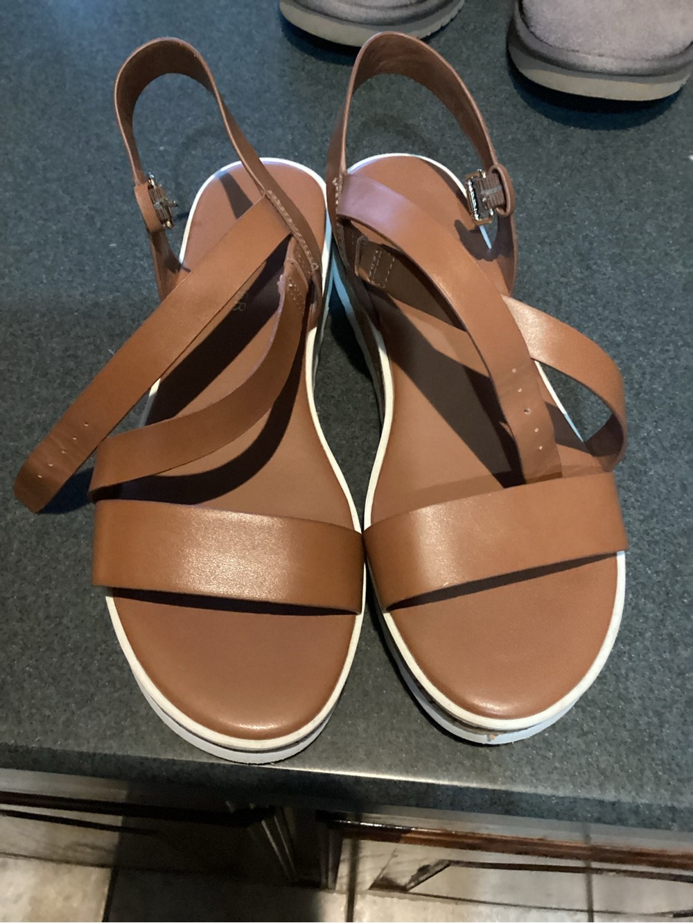 Marc Fisher Tan Leather Double-Strap Slingback Sandals